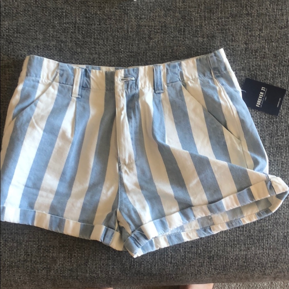 Blue and white striped shorts